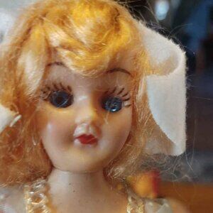 Vintage Sleepy Eyed Dutch Girl Doll Turquoise Dress